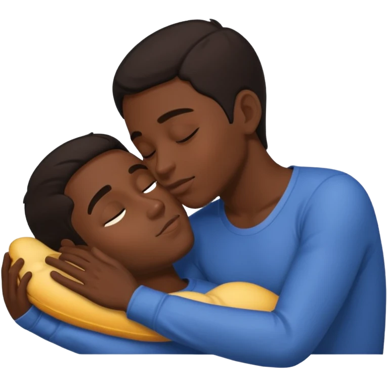 1 Dark skin male , 1 light skin dark hair male,spooning, kissing, touching, in love emoji