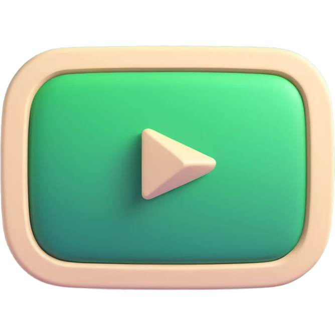 YouTube logo, rounded rectangle dark green fill, play triangle light beige, volumetric style with soft shadows, minimalism, dark green and light beige colors, style like Instagram logo emoji
