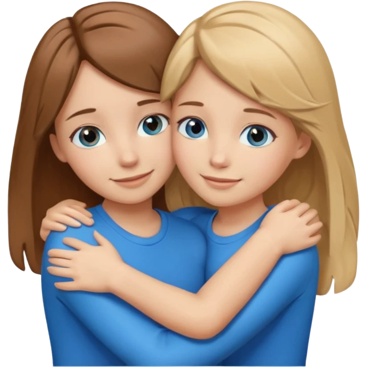 two Girls, Brown and Blonde hair, with Blue Eyes hugging one has Brown hair cute Hug another Version  emoji
