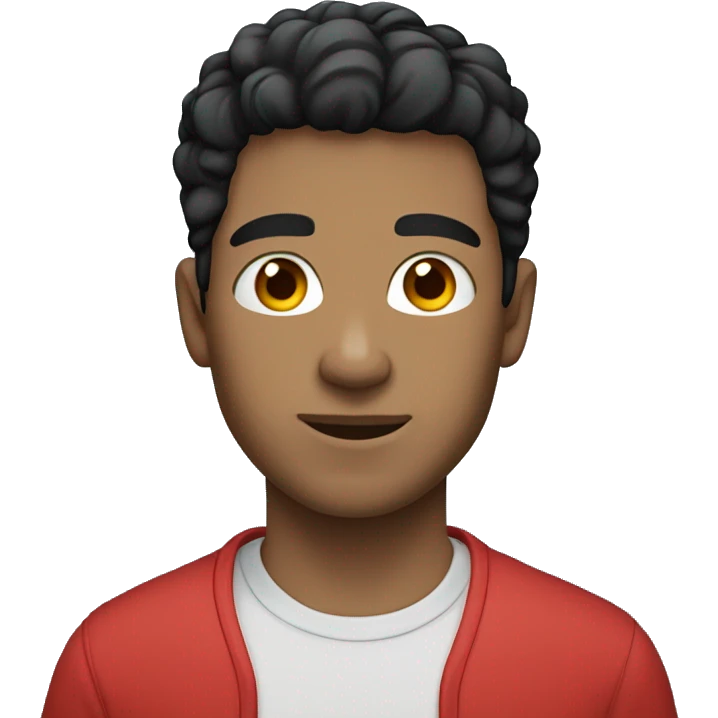 Guy with red t-shirt black hair light skin blue eye emoji