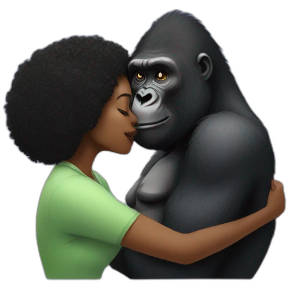 gorilla kissing a black woman emoji