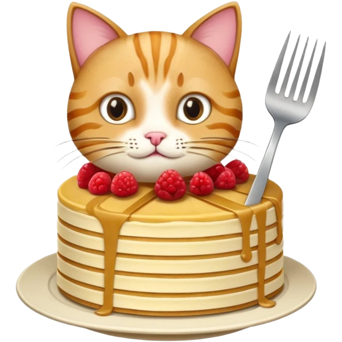Cat with fork and crepe cake it is ready to eat emoji
