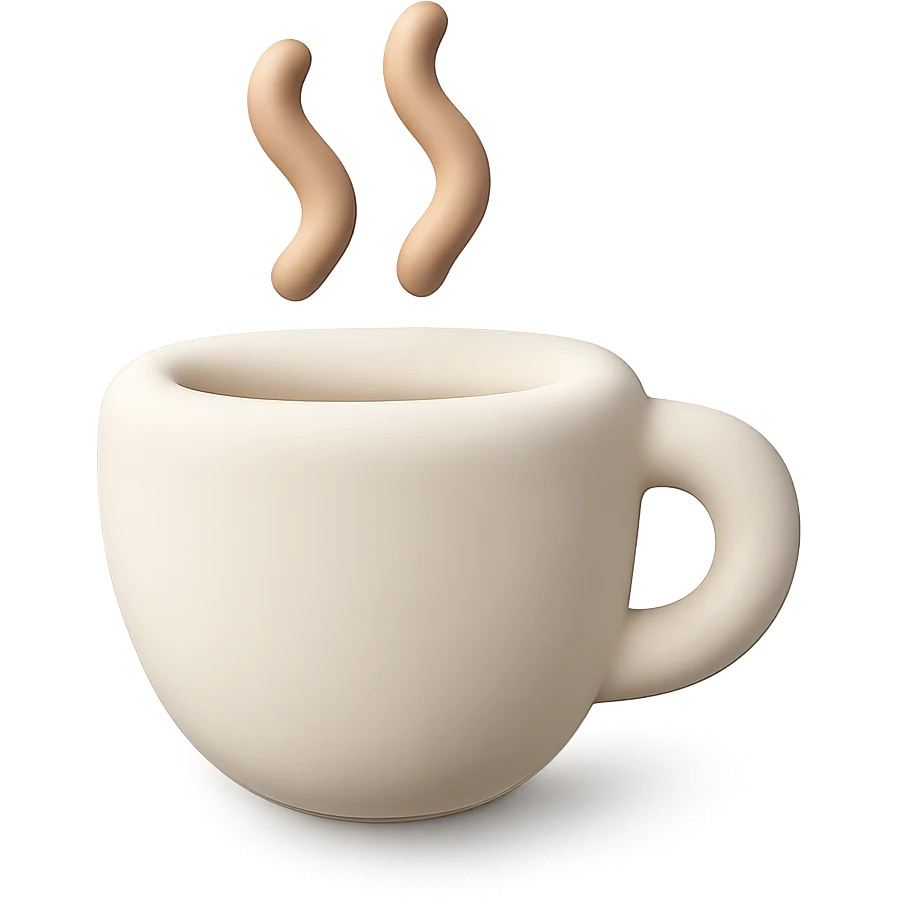 A coffee cup with gentle steam rising, rounded soft edges and minimal details emoji