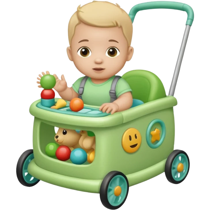 green baby walker with toys on it and on baby emoji
