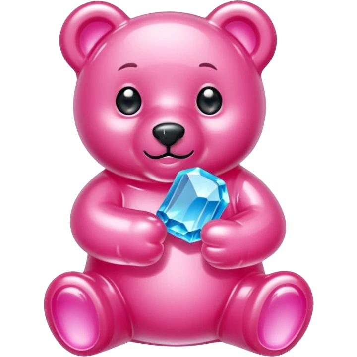 Pink Gummybear with crystal type structure for skin holding a crystal emoji