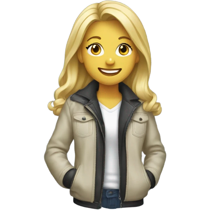 blonde girl smiling in jacket emoji