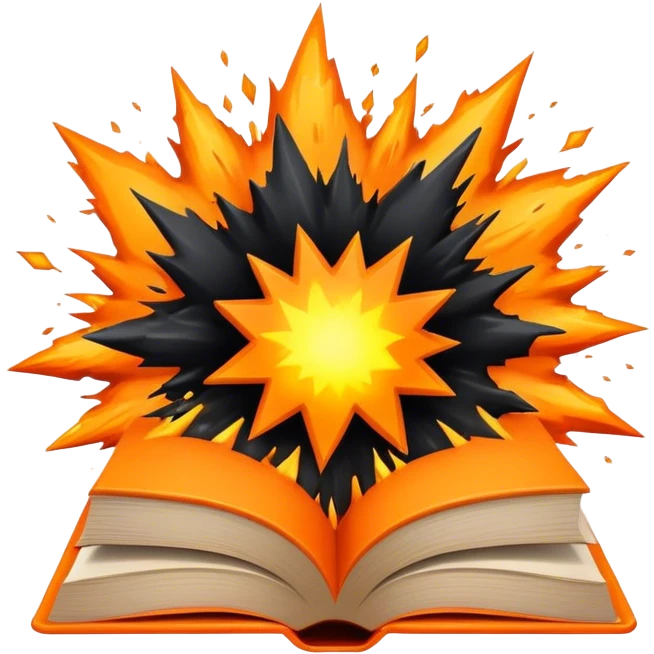 A bright orange book with a black, explosion, bold X with an edgy texture, exuding energy and pure, unapologetic confidence. emoji