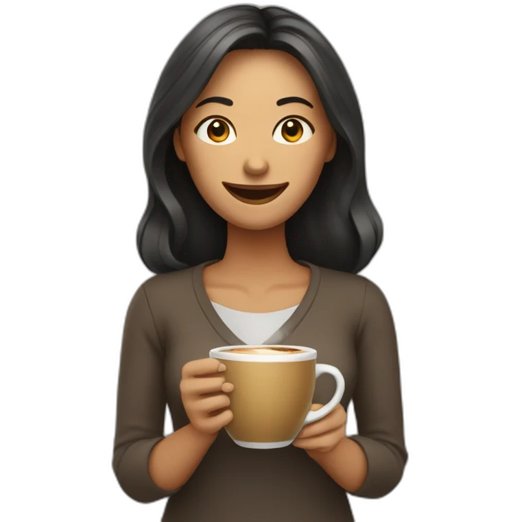 woman with face visible nervous smile  and eyes wide open holding a cup of coffee emoji