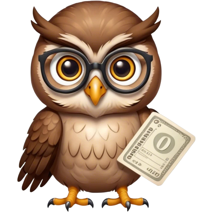 nerdy owl with a coupon in its hand to emphasize that he is saving money emoji