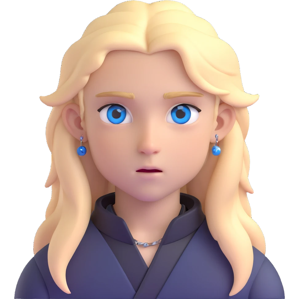 boy with long light blonde hair, dark blue eyes, several facial piercings, dressed in all black emoji