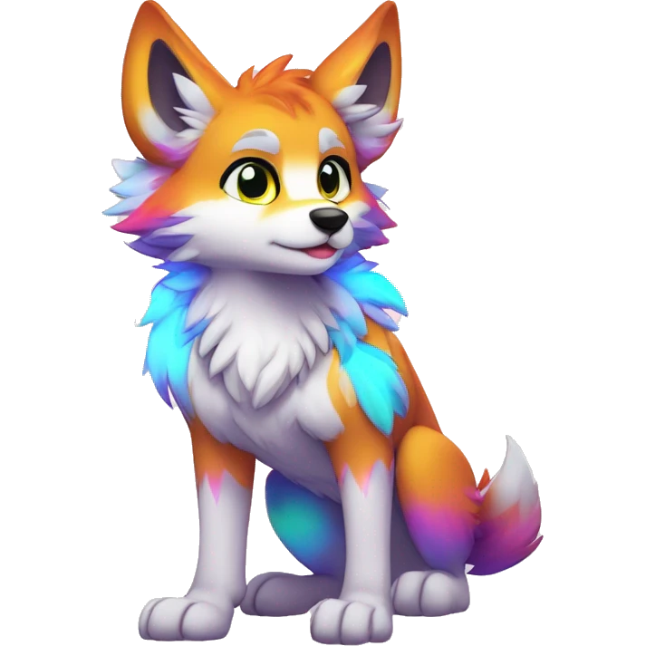 Anthro Colorful Shiny Fionbri-Falvie-sparkle-wolf-sona with neon markings full body emoji