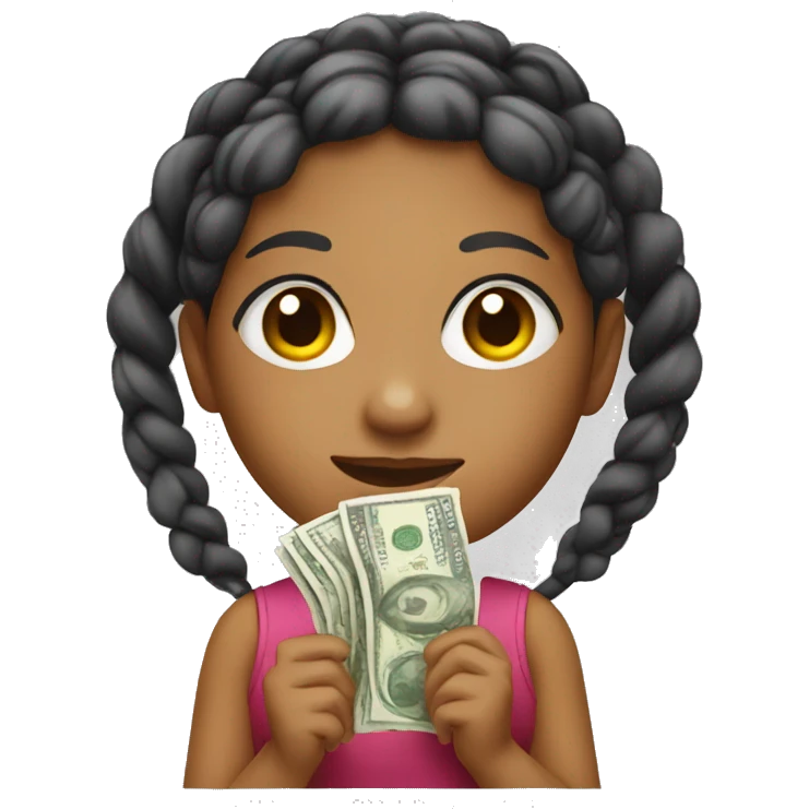 Girl with braids holding money emoji