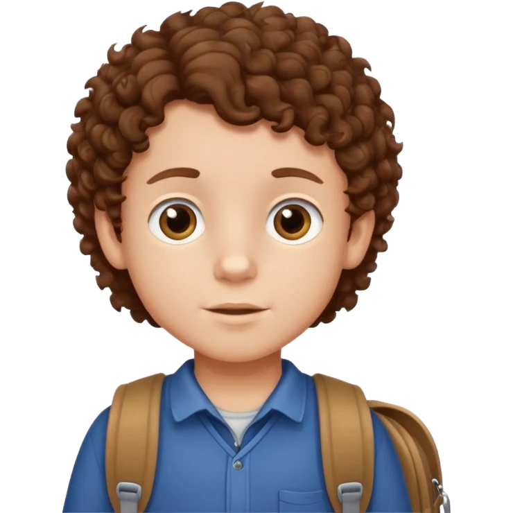 Little boy with brown curly hair leaving school emoji