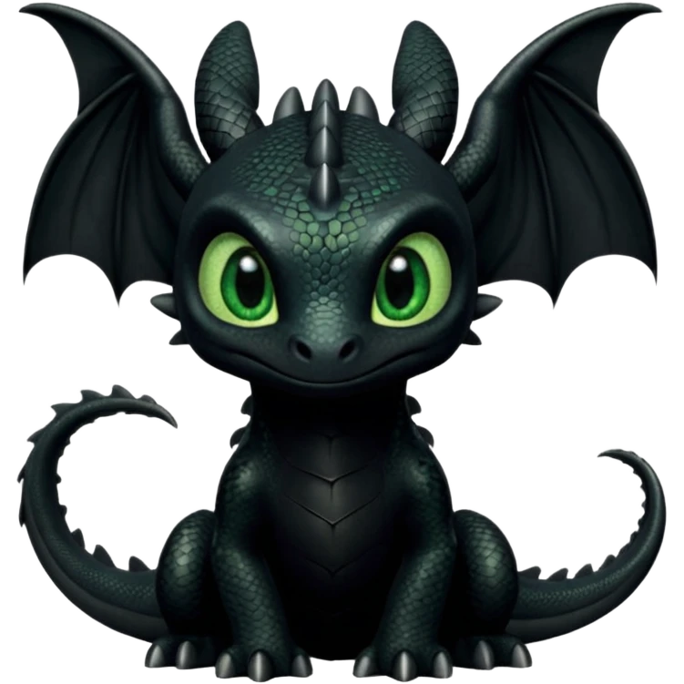 Dragon, toothless in how to train your dragon, black skin, and green eyes, cute  emoji