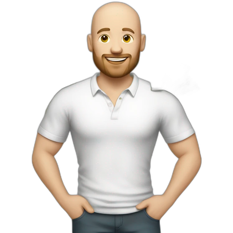 white male with small beard and almost bald holding stacks of money smart casual shirt emoji