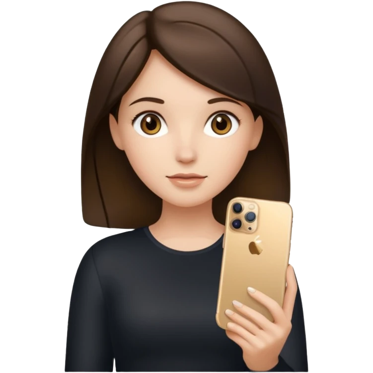 brunette girl holding iphone 16 pro max gold emoji