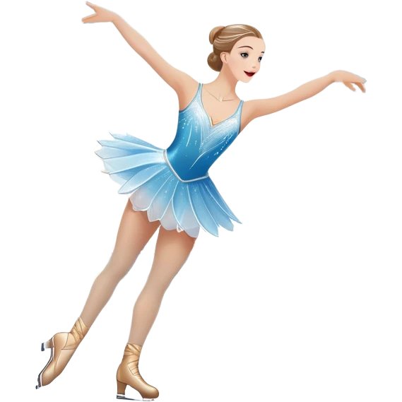 An icon featuring a graceful figure skater performing a spin on the ice. The background includes a grand ice rink palace with shining spotlights and cheering spectators in the stands. Transparent background highlights the elegance and artistry of figure skating emoji