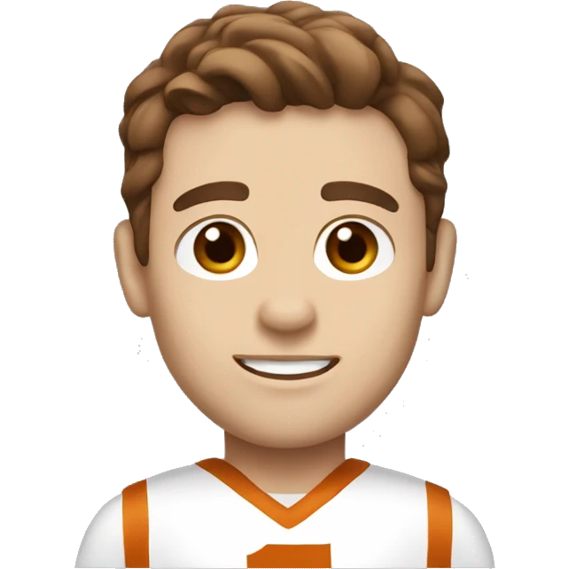 Brown hair, pale skin, man. Wearing University of Texas Longhorn clothes emoji