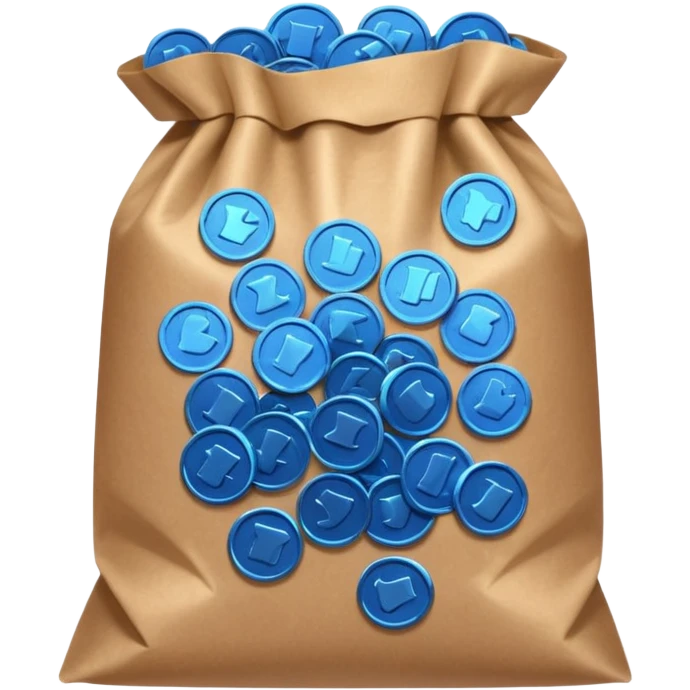 blue coins inside a brown bag  emoji