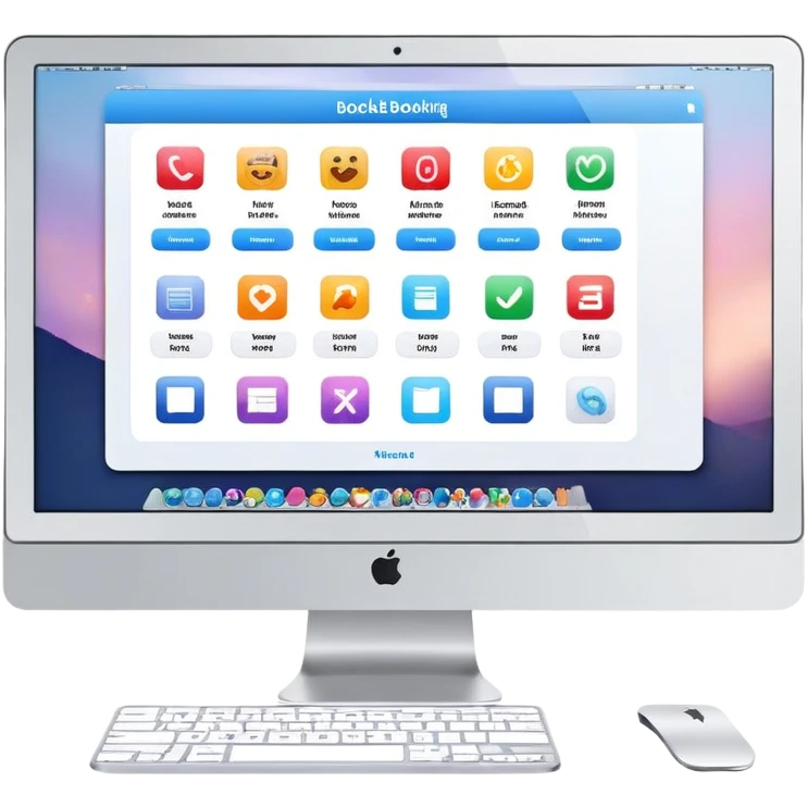 online booking system interface on iMac screen emoji