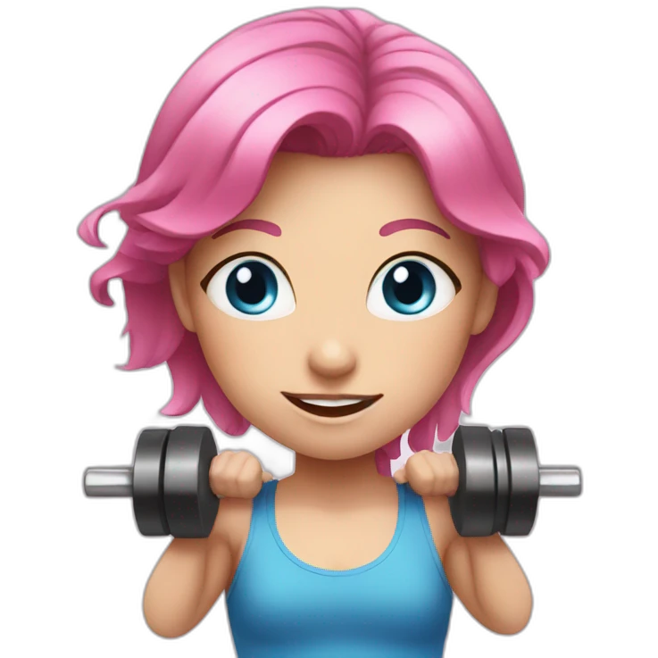 girl with pink hair and blue eyes who lifting weight emoji