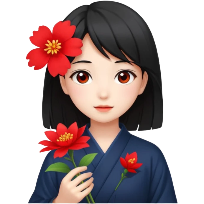 Anime Japanese girl in hand have a red flower emoji