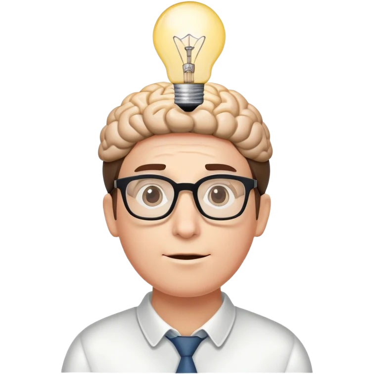 A character with a big brain, glasses, and lightbulb above head, looking smart and intelligent emoji