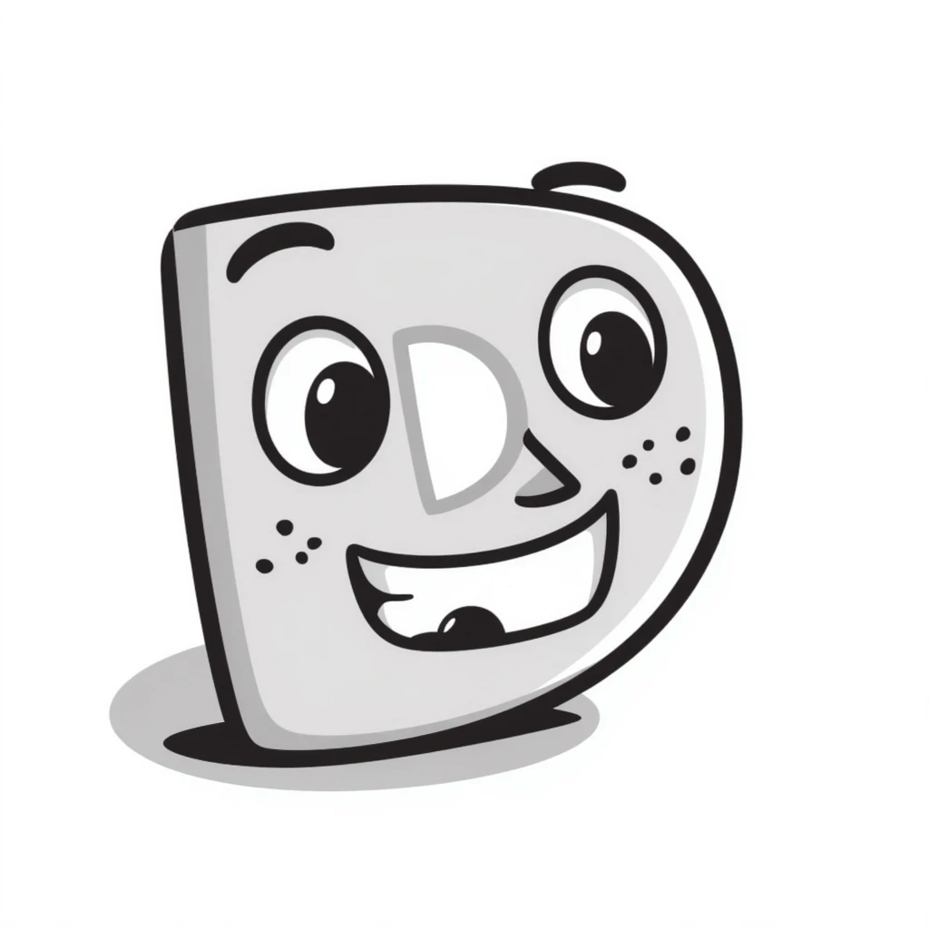 A hand-drawn wooden letter D block with a silly cute expression emoji