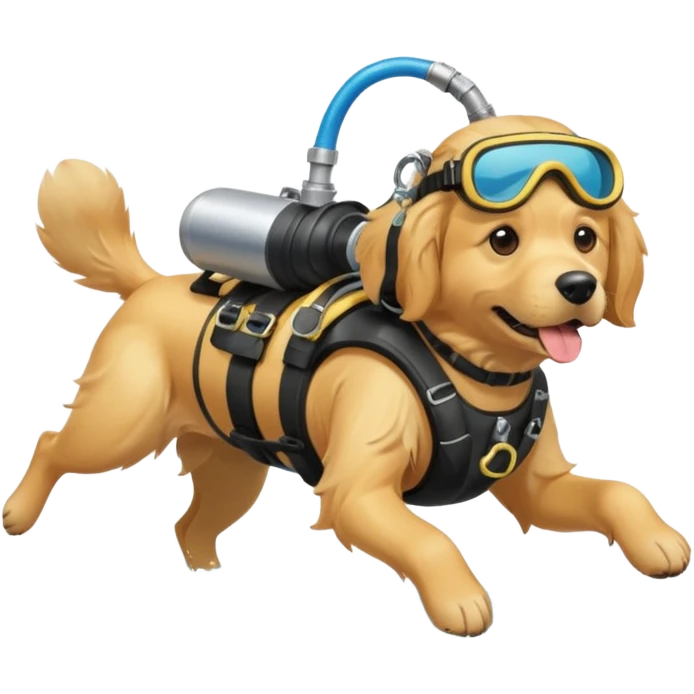 dog wearing scuba gear dive into the sea with diver mask and oxygen tank emoji