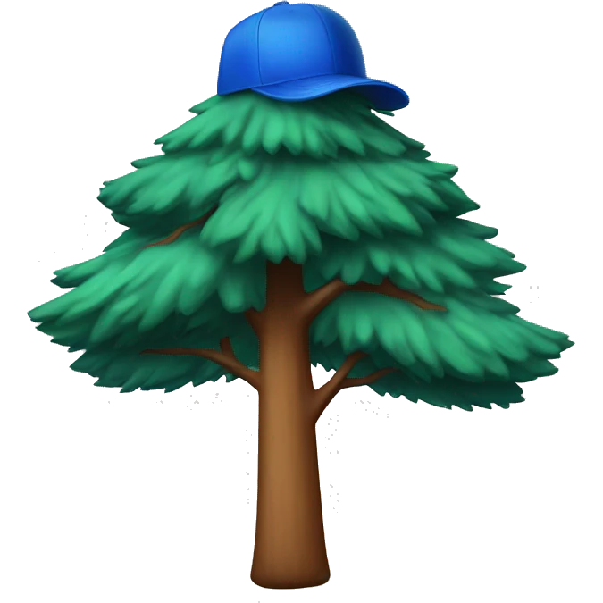 Pine tree with a cap with a blue pine tree drawn emoji