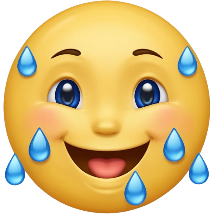 Emoji, yellow round laughing face, blue tears of joy on it. 2 big blue tears on each of the 2 cheeks emoji