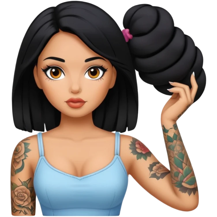 body tattoos, tanned, beautiful, woman, doll, black hair emoji