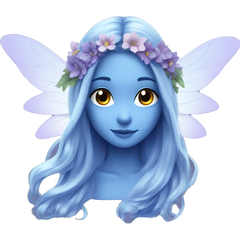 Beautiful, flower, fairy, blue, silver, purple, long hair, big wings emoji