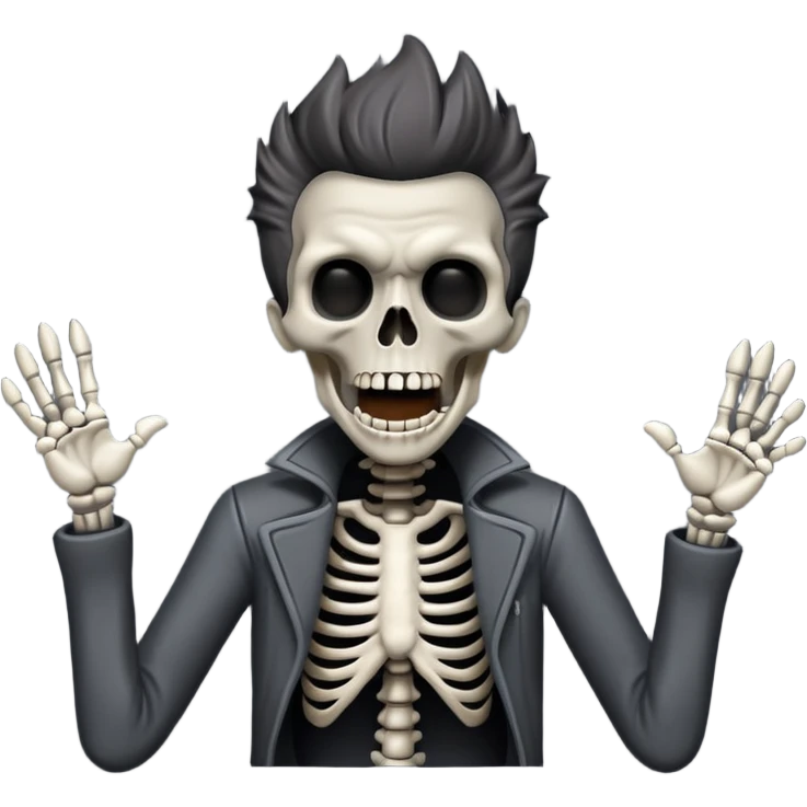 Skeleton Rick Astley screaming, but he has human ears, he still has his clothes, the background is a blackish-gray color, and Skeleton Rick Astley is a dark gray color emoji