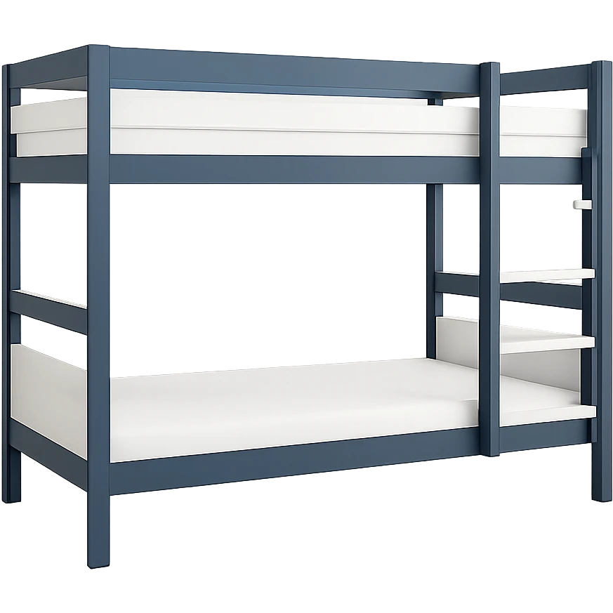 Remove the background from the image. Keep the modern bunk bed with a blue and white color scheme, clean lines, and minimalistic design. No background should remain. emoji