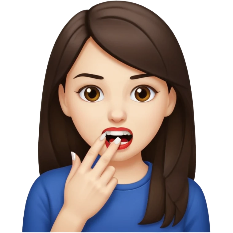 Une fille brune et blanche qui se mord l'ongle avec ses dents comme si elle draguait qqn emoji