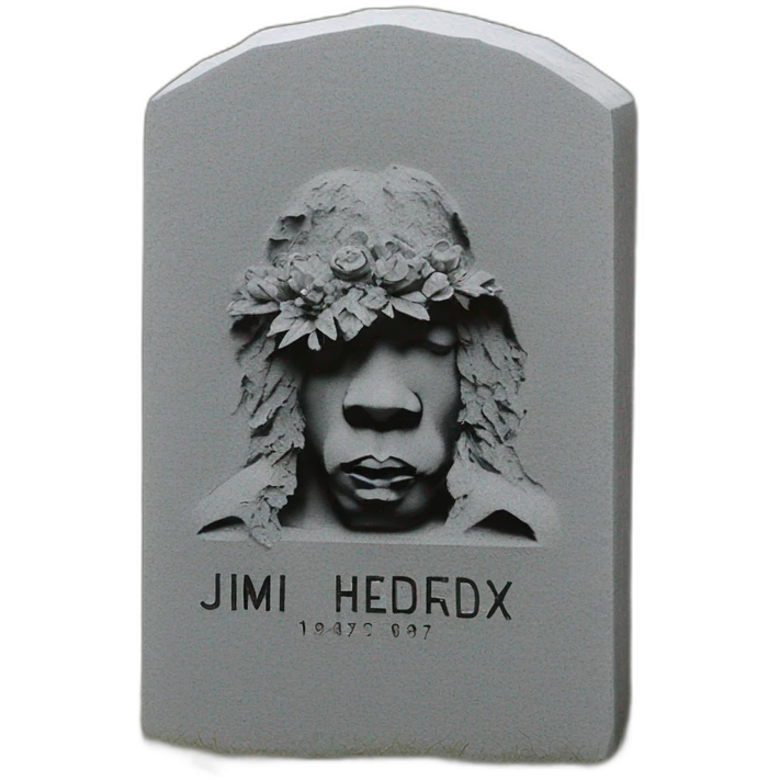 Gravestone that says jimi Hendrix 1942 - 1970 emoji