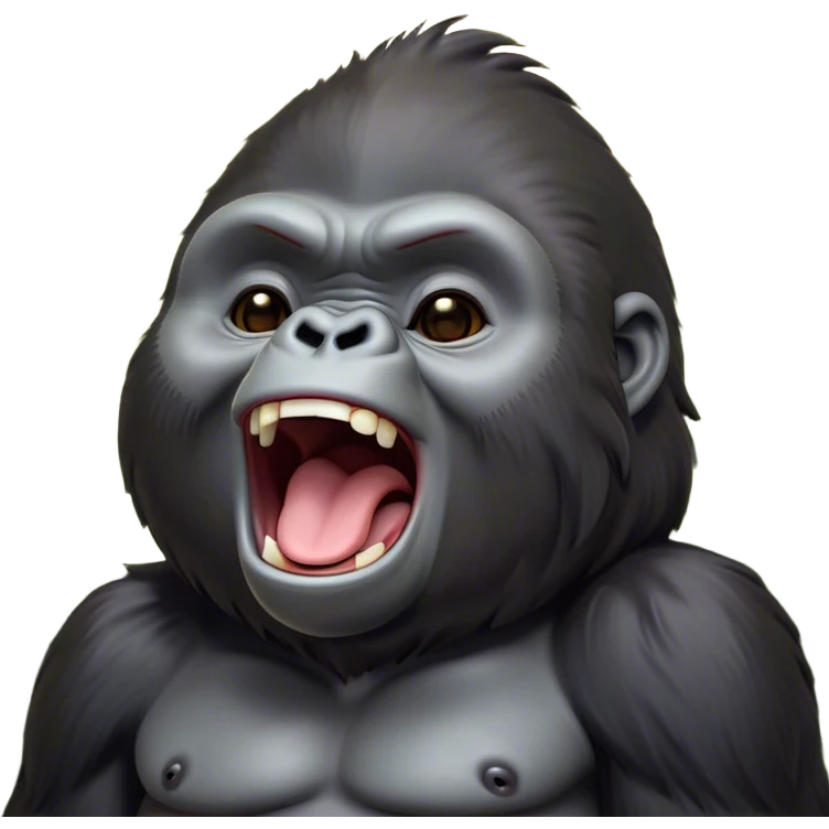 Cinematic Cute Yawning Gorilla Portrait Emoji, Head tilted slightly with a dramatic, wide-open yawn, showcasing a thick, velvety Fur with drowsy, half-closed eyes and a relaxed, open expression, Simplified yet irresistibly adorable features, highly detailed, glowing with a soft, cozy jungle glow, high shine, relaxed yet expressive, stylized with a dash of whimsical primate charm, soft glowing outline, capturing the essence of a drowsy yet affectionate guardian that appears ready to stretch out for a nap! emoji