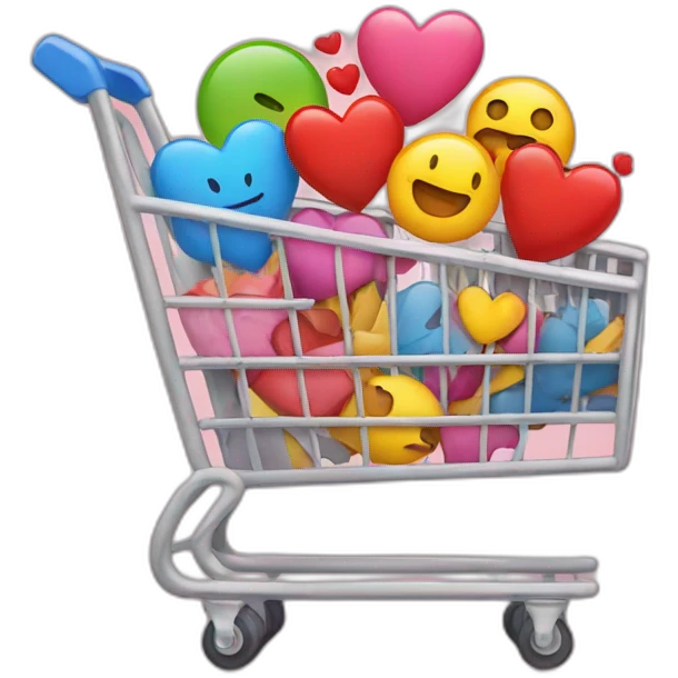 shopping cart with hearts and emojis inside emoji