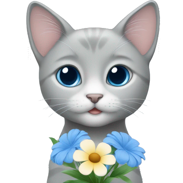 blue eyes grey kitten and flowers  emoji