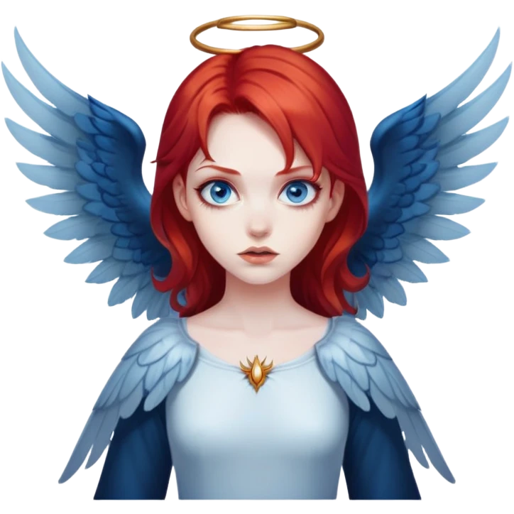 diabolical girl with wings, red hair, blue eyes, dark aura emoji