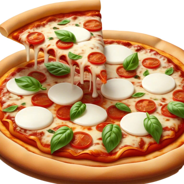 Cinematic Realistic Pizza Napoletana Dish Emoji, depicted as a classic thin‚Äêcrust pizza topped with vibrant tomato sauce, fresh mozzarella, and basil rendered with mouth‚Äêwatering textures and warm natural lighting. emoji