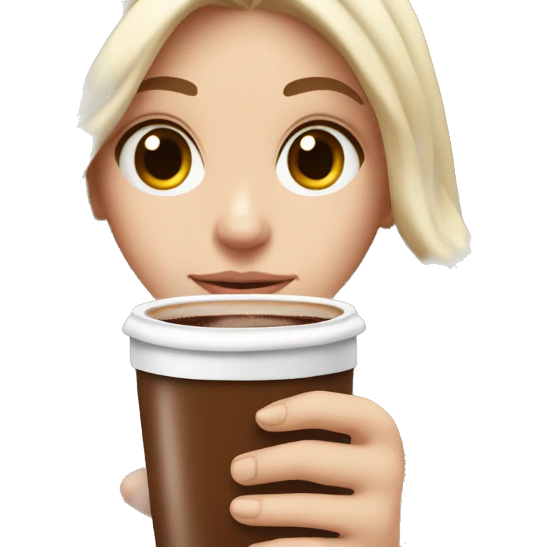 white girl with brown long hair and a hot chocolate emoji