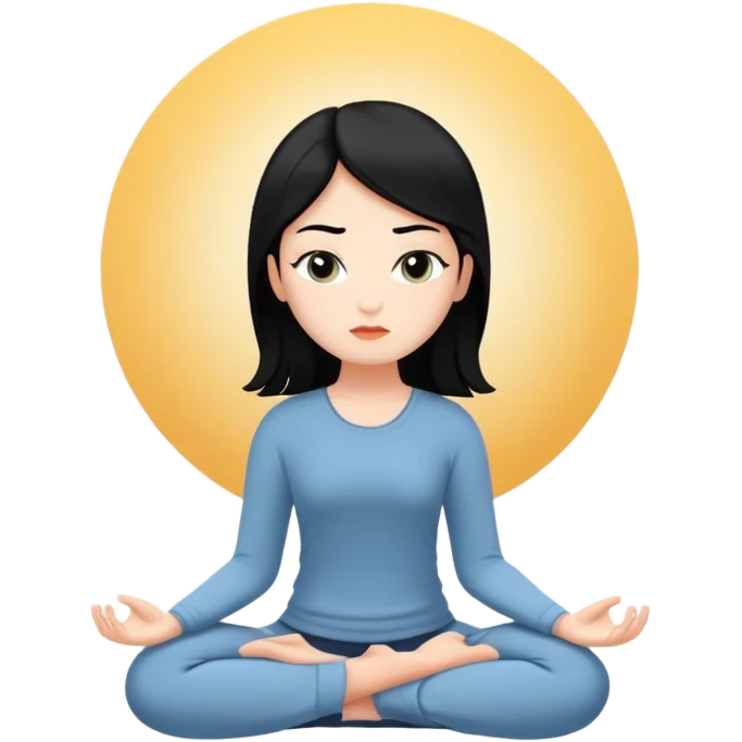 white girl with black hair, meditating, peaceful face emoji