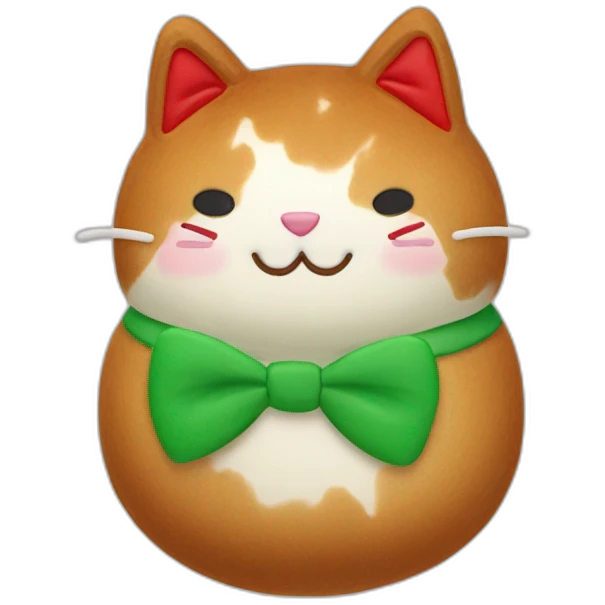 squishmallow gingerbread cat with red bowtie and green and red buttons emoji