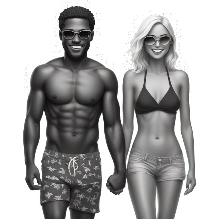 Couple at the beach black and white emoji