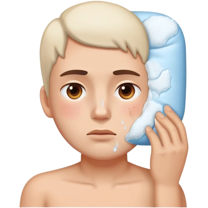 Face with one swollen cheek with ice pack applied to it emoji
