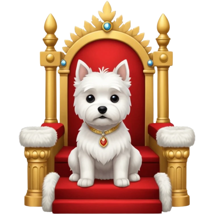 a west highland terrier sitting on a throne with people bowing at his feet  emoji