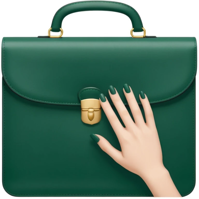 female hand with nude manicure holding dark green document case, minimalism, top view, no emojis or faces, white background emoji