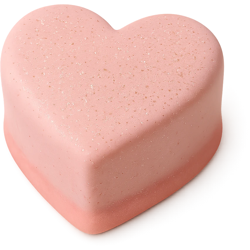 heart-shaped fondant cake with edible glitter emoji